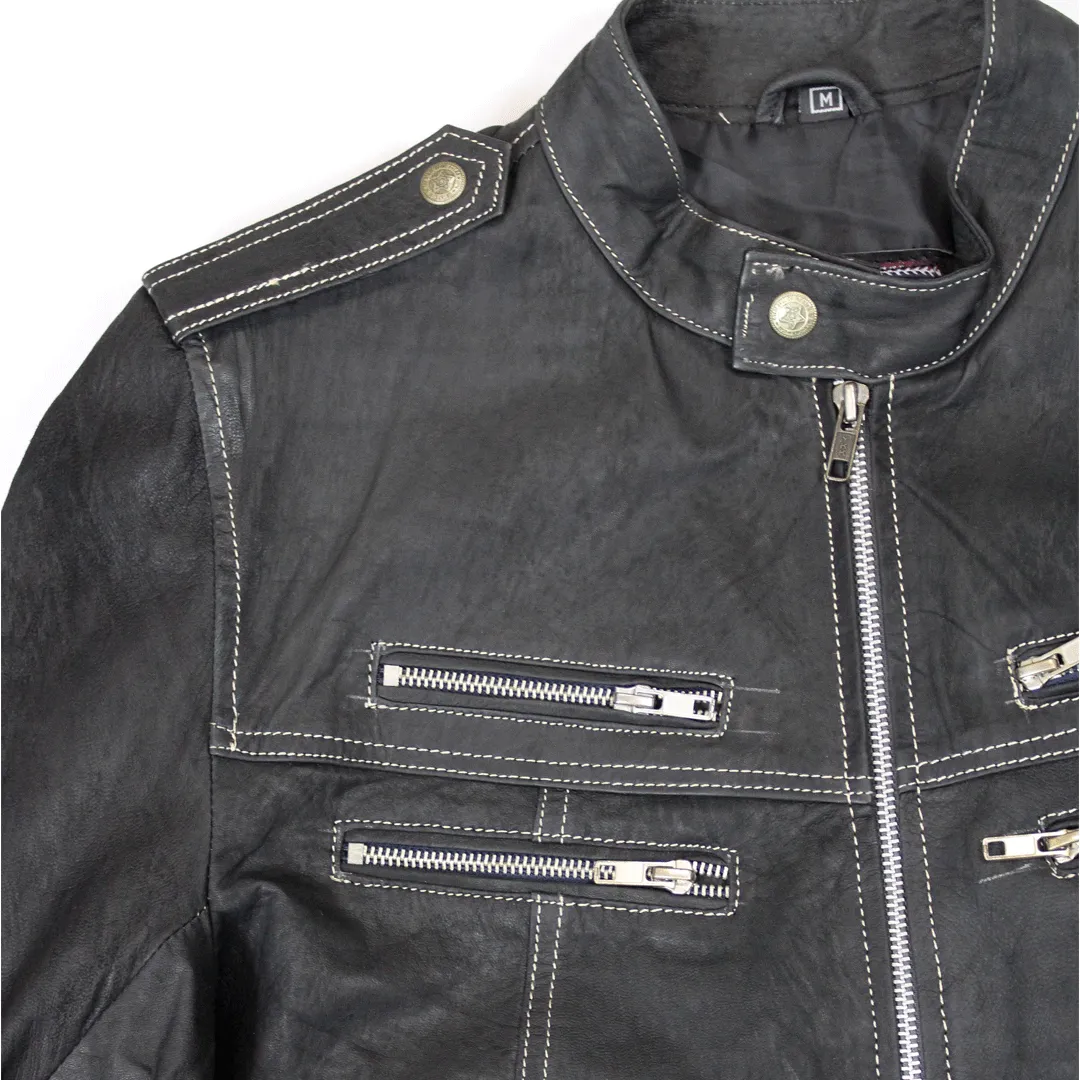 POINTER Black Fashion Zip Leather Jacket