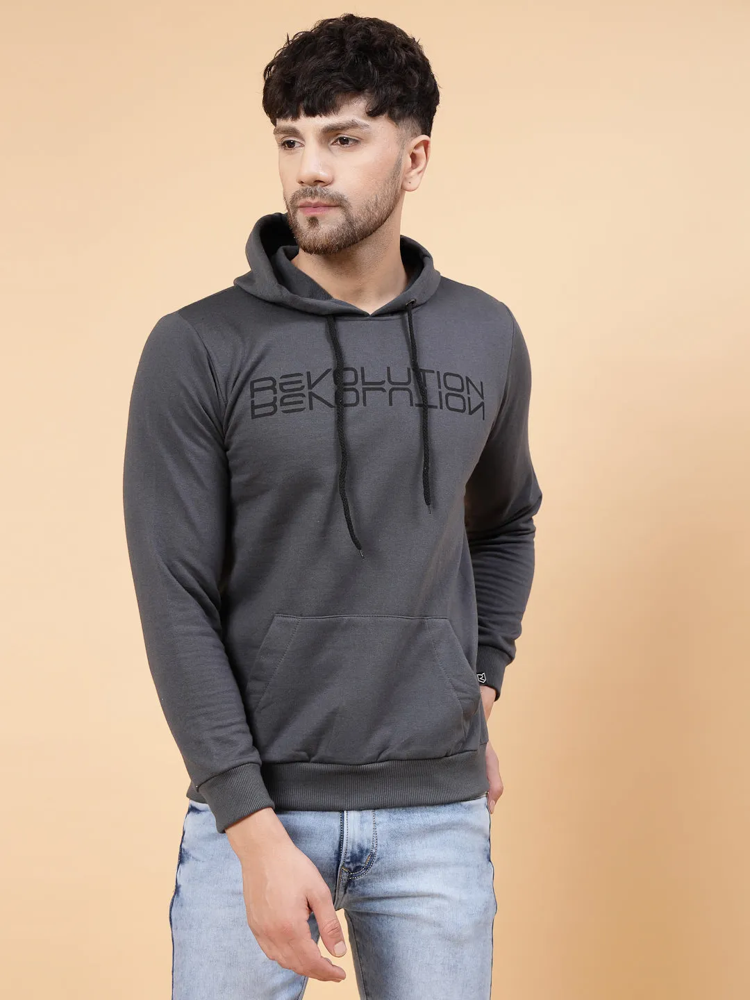 Revolutions Printed Hooded Neck Fleece Sweatshirt