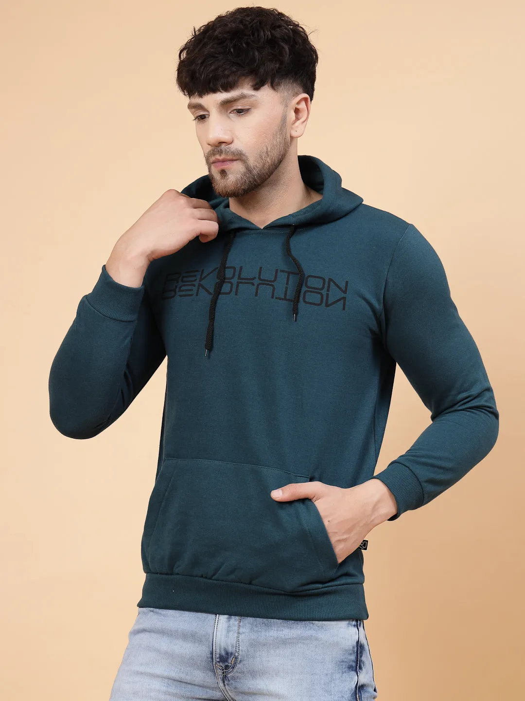 Revolutions Printed Hooded Neck Fleece Sweatshirt