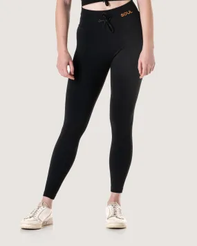 RIBBED STATEMENT SCRUNCH-BUM LEGGINGS - BLACK