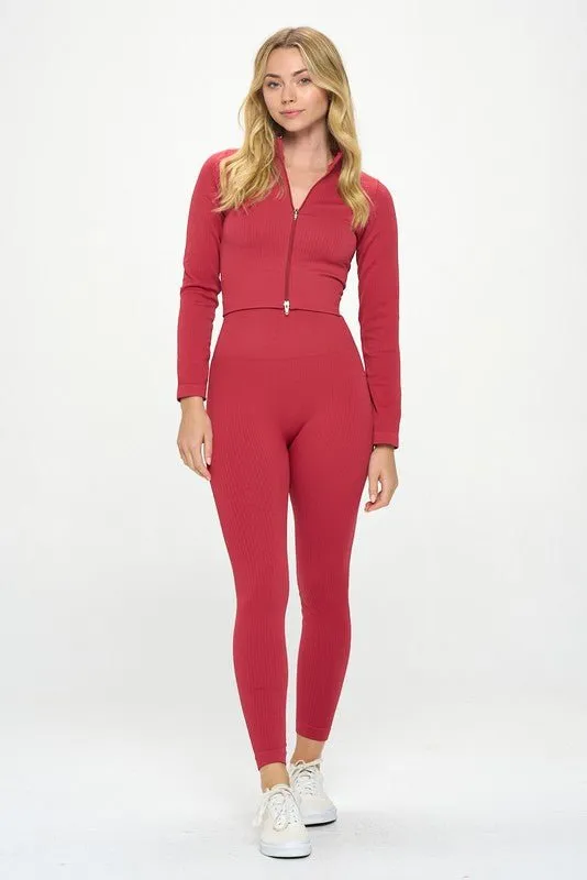 Seamless Long Sleeve Zip Jacket Set