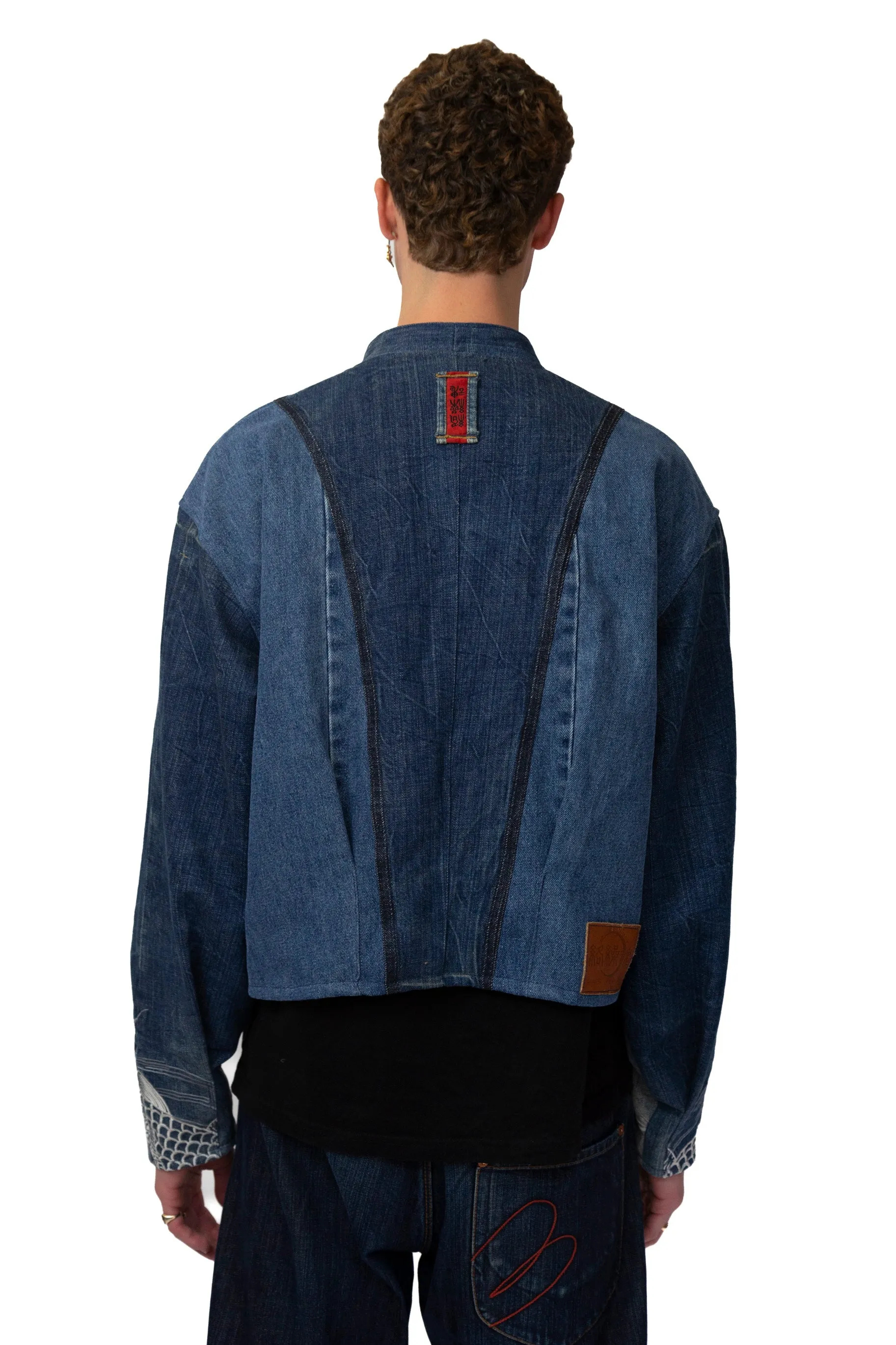 VT Rework: Kara Kuri Tamashi Zip Up Fish Embroidered Denim Jacket