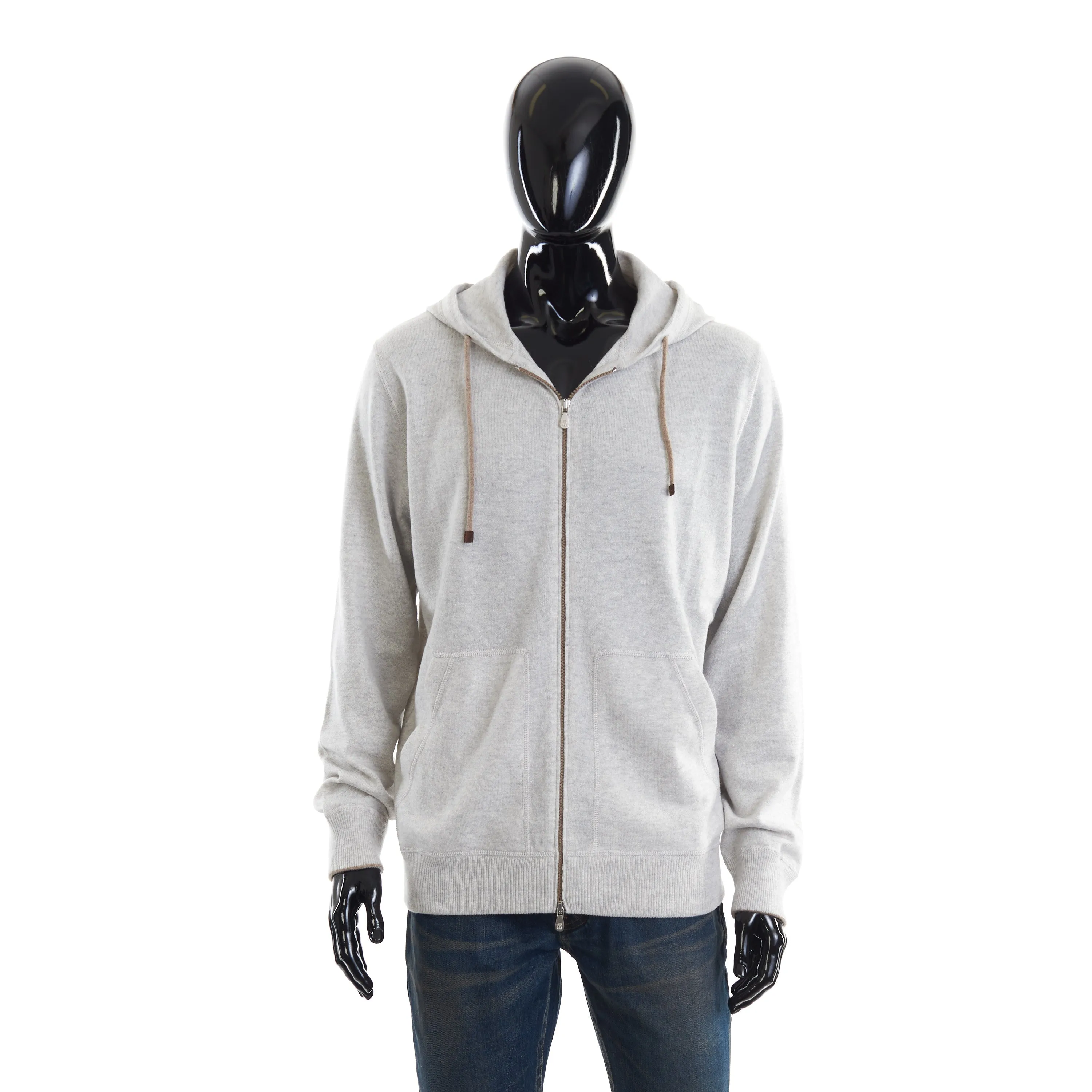 White Cashmere Sweatshirt-Style Cardigan With Hood