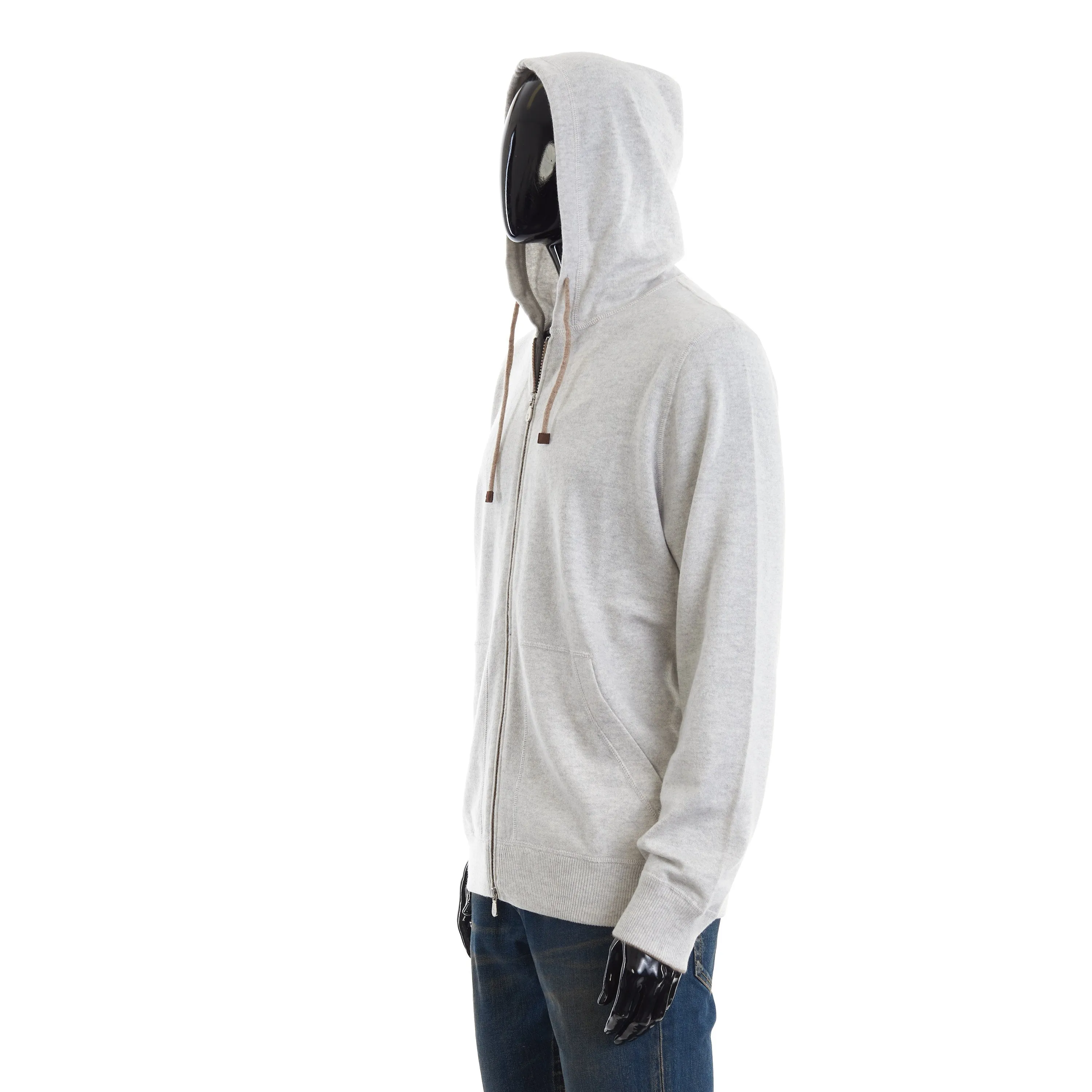 White Cashmere Sweatshirt-Style Cardigan With Hood