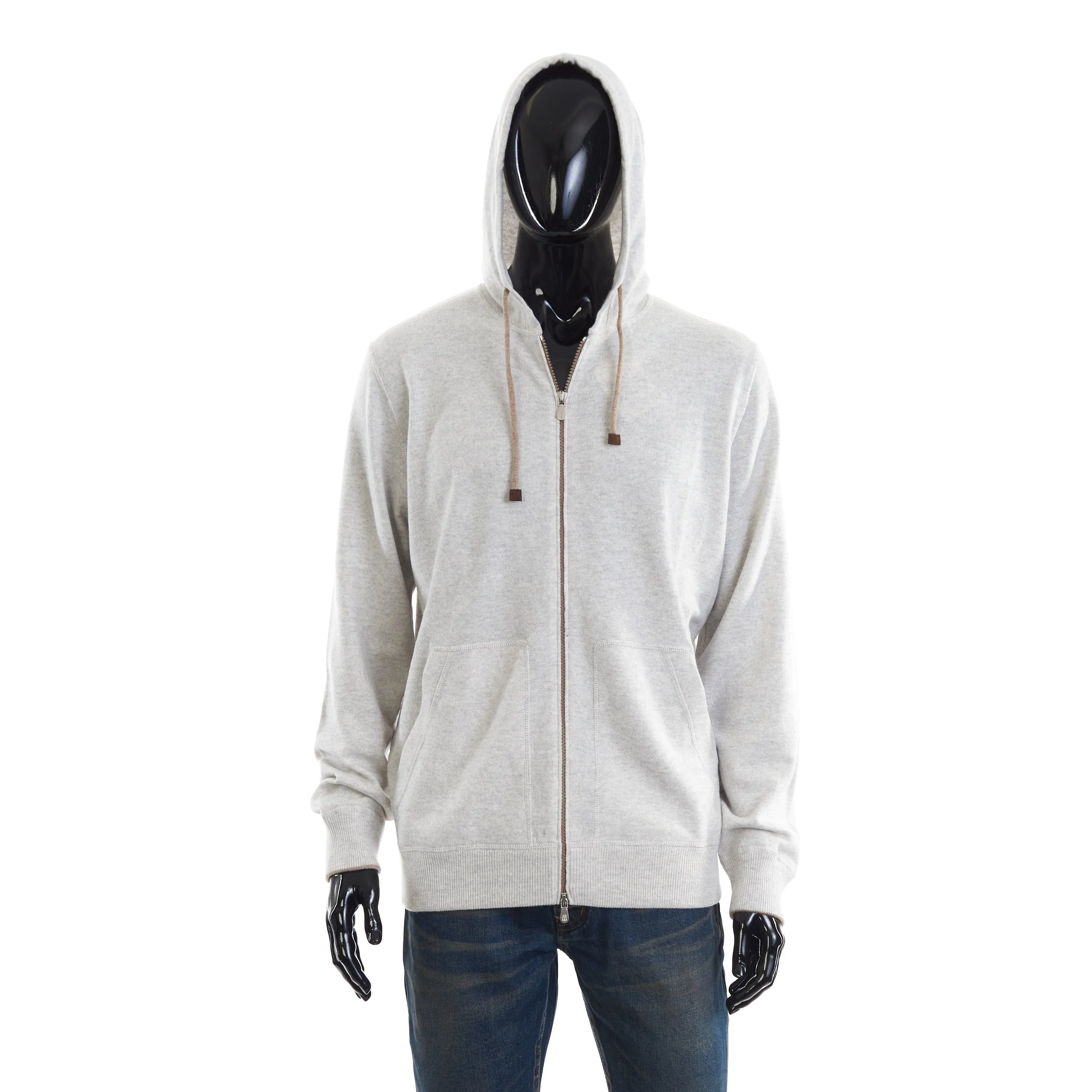 White Cashmere Sweatshirt-Style Cardigan With Hood