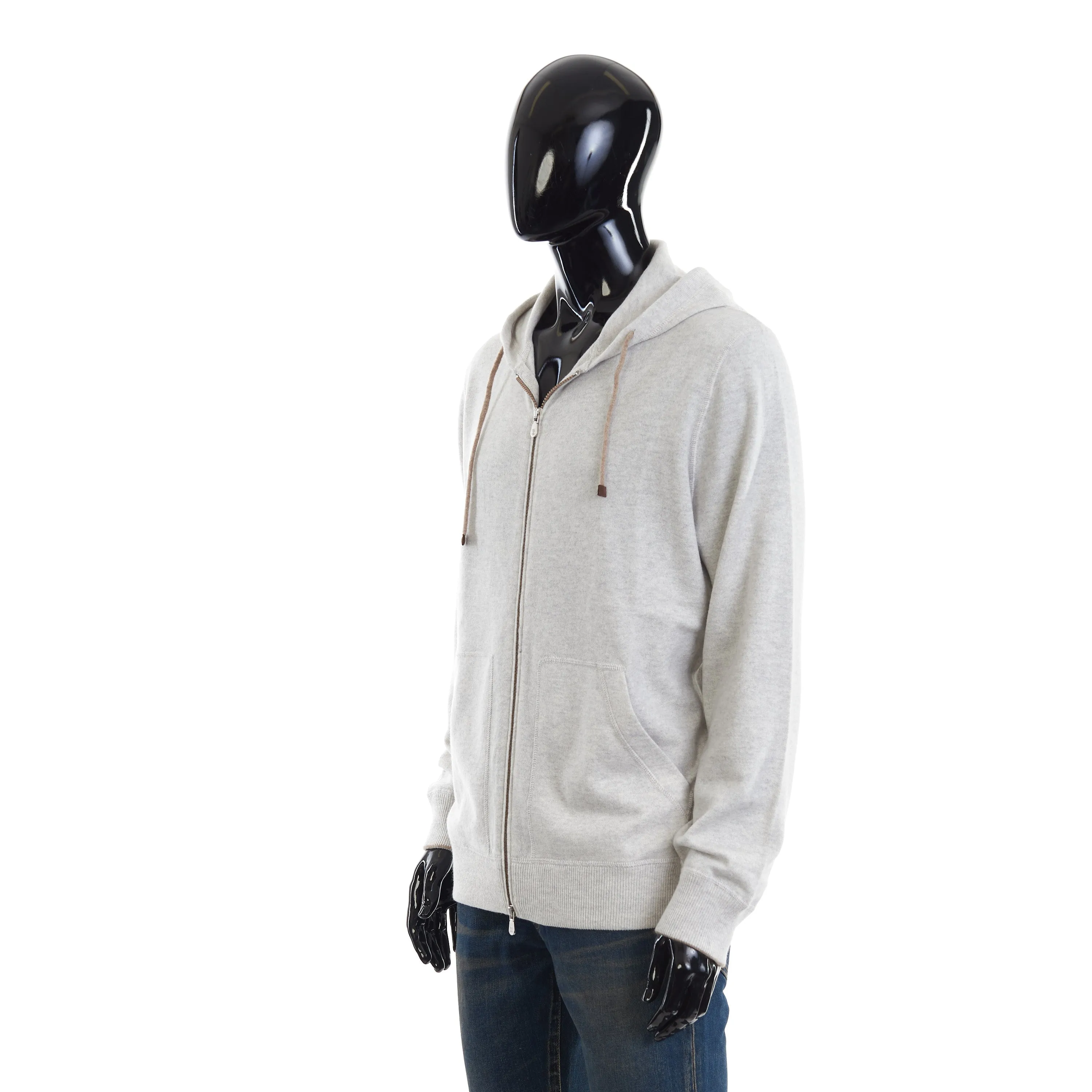 White Cashmere Sweatshirt-Style Cardigan With Hood