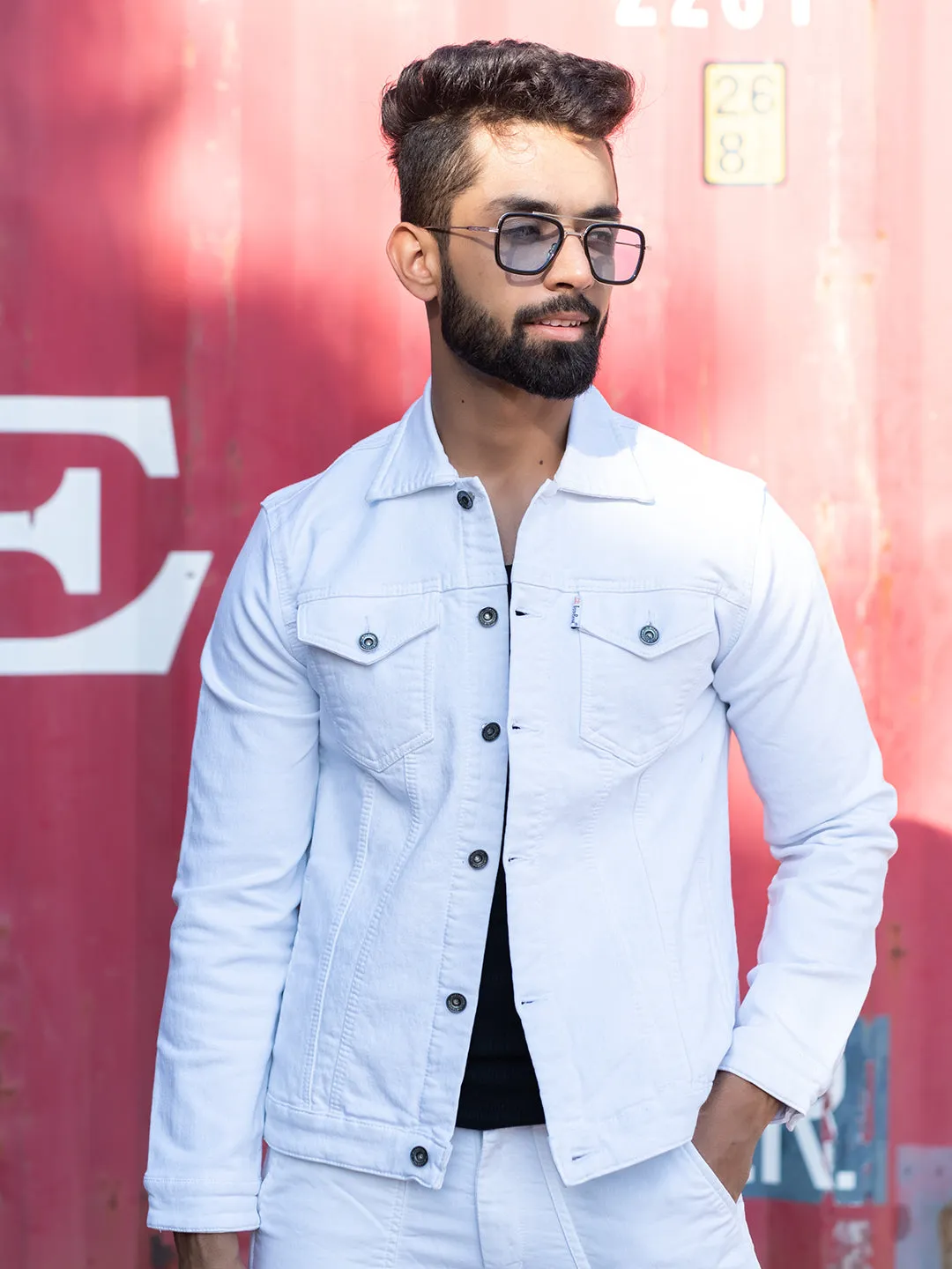 White Two Pockets Denim Jacket